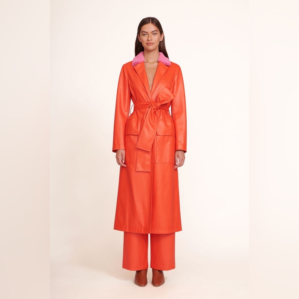 NWOT STAUD Ashley Red Trench Coat with Pink Collar - Picture 7 of 7